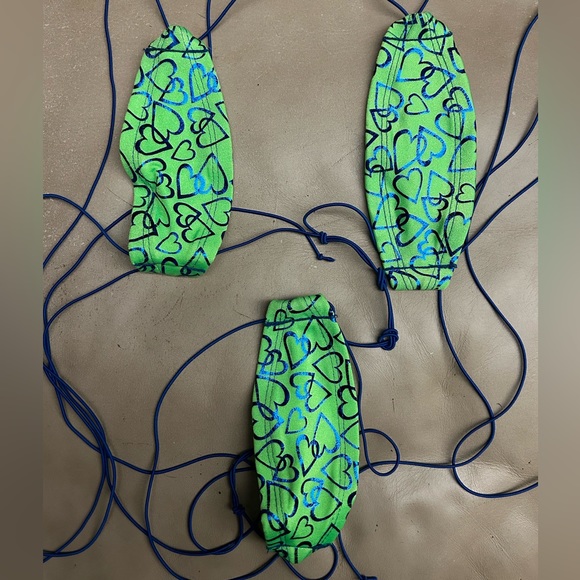 NWOT Sexy Skimpy Handmade Green Royal Blue Teardrop Slingshot Stripper Monokini - Picture 1 of 7